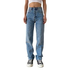 Mäns jeans raka byxor tvättade lös hög midja plus storlek kvinnor avslappnad pojkvän retro brett ben 2021
