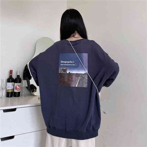 Qooted Oversized Hoodies Gotiska Harajuku Streetwear Chic Letter Print Sweatshirt Navy Grå Tröjor Kvinnor Lös Pullover Qt433 210518