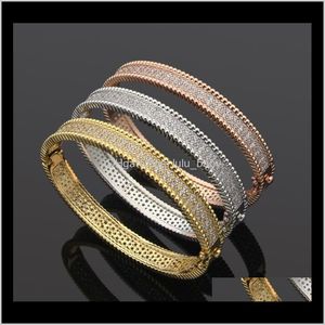 Bracelets Jewelry Drop Delivery 2021 Europe America Fashion Style Lady Women Brass Engraved Letter Double Row Diamond Edge Bead Bangle Bracel