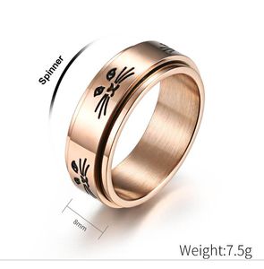 Wedding Rings Rotatable Cat Couple Ring Stainless Steel Spinner Animal Love Promise Band For Men Woman Anniversary Jewelry Gifts