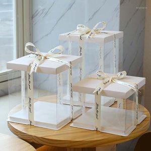 Transparant Gift Verpakkingsdoos Cake Squar Lint Lange Laag Carrier Bruiloft Decoratin Display Inch Wrap