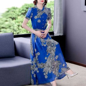 summer Floral Dress Fashion Women's High-end Temperament Slim print chiffon Dresses 210531