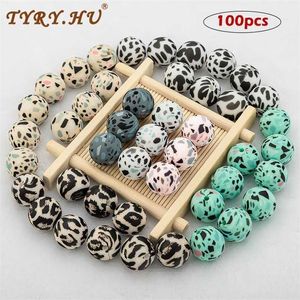 TYRY.HU Silicone Beads 100pcs BPA Free 12 15mm Leopard Camo Round Teething Colorful Gritty 211106