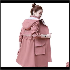 Ytterkläder Coats Womens Kläder Apparel Drop Leverans 2021 Windbreaker Kvinna Midlängd Vår Höst Ladies Koreansk Fashion Slim Hooded Wai