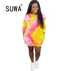 Wholesale party wear tunics for sale - Group buy Product Autumn Spring Fashion Clothes Tie Dye Women Tunic O Neck Long Sleeve Oversize Mini Dress Sexy Club Party Wear Casual Dresses