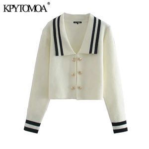 Women Fashion With Metal Buttons Cropped Knitted Cardigan Sweater Vintage Long Sleeve Female Outerwear Chic Tops 210416