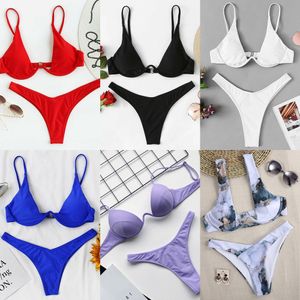 Bikini 2021 Summer Bandage Swimsuit Women Push Up Swimwear Padded Bra Bikini Set Solid Beach Wear Bathing Suit Brazilian BiquiniX0523