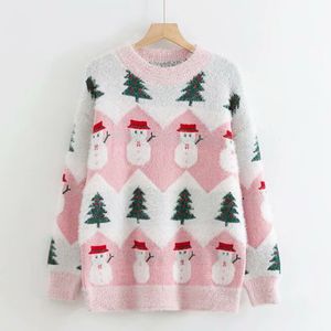 Kvinnor rosa blå khaki jul snögubbe träd o neck tröja stickade mohair pullovers långärmad söt vinter m0147 210514