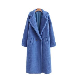 Herbst Winter Frauen Royal Blue Teddy Mantel Stilvolle Weibliche Dicke Warme Kaschmir Jacke Casual Mädchen Streetwear 211110