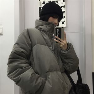 冬のコート韓国の子宮の学生の色の色の厚い緩い高い襟の綿の埋め込まれたジャケット男性と女性のファッション210422