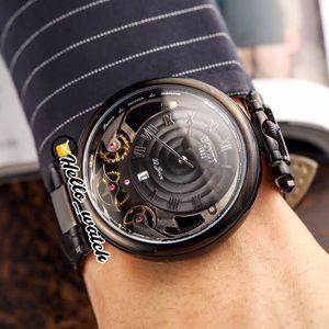 46mm Bovet 1822 Tourbillon Amadeo Fleurie Orologi Automatico Uomo Automatico Orologio PVD Nero Case in acciaio Nero Indicatori romani Scheletro Quadrante in pelle cinturino HWBT Hello_Watch