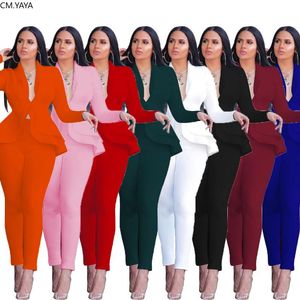 Women Business Suits toptan satış-Kadınlar Kış Seti Eşofman Tam Kol Ruffles Pantolon Suit Iki Parçalı Ofis Bayan Iş Kıyafetleri Üniforma GL610