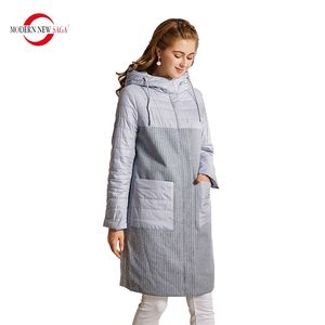 Nowoczesna saga płaszcza jesienna bawełniana kurtka z kapturem pikowana płaszcz Parko Parka Kobiet Long Jacket Pocket Lady Tatats Winter 210916