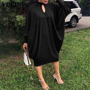 VONDA 15 Colors Women Summer Spring Dress Casual Long Bat-Sleeve Party Dresses Elegant Knee-Length Robe Ladies Bohemian Vestidos Y1204