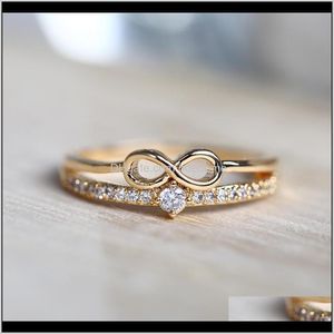 Band ringen drop levering gelukkige nummer creatieve eenvoudige ingelegd kristal vrouwen Infinity gouden ring vinger sieraden maat dzj0u