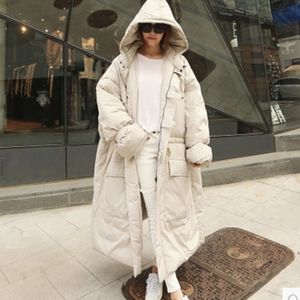 Зимний корейский стиль женщины длинные теплые парки парку женская новая хлопок с капюшоном густые парки пальто твердого цвета толстые женщины одежда 210421