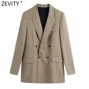 Zevidade Mulheres Vintage Collar Negócio Casual Business Blazer Casaco Escritório Senhoras Elegante Outwear Terno Fitting Tops CT665 210603