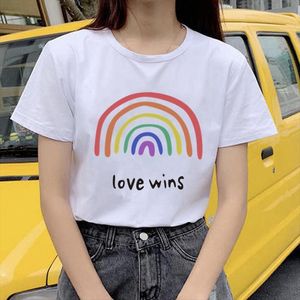 Kawaii LGBT LIEFDE WINS Heren Tops en Dames Biseksuele Lesbische Gay Dames Regenboog Vrouwelijke Top Tee Shirts