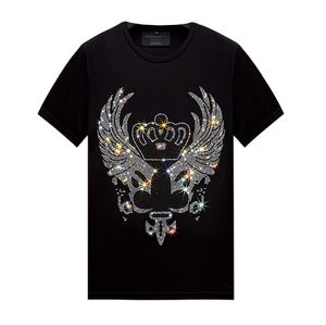 Mens Black T-shirts Hot Rhinestone Design Tops Short Sleeves - Summer Casual Crew Neck Pullover Tees Shirts for Women Unisex