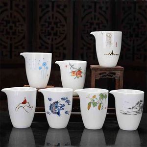 High-quality white porcelain Fair Cup teapot Hand Painted Tea Maker Kung Fu cup Gongdao Mug ware 280ml 210621