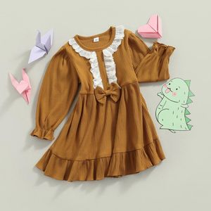 女の子のドレス1-5Y子供の女の子秋のドレスレースのフリル長袖リブニットAラインプリンセスカジュアル子供赤ちゃんの服