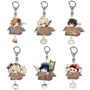 Game Genshin Impact Keychain Cartoon Figure Diluc Klee Acrylic Pendant Key Ring Fan Collection Gift Y0728