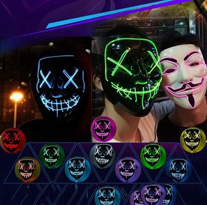 LED Soğuk Işık Cadılar Bayramı Maskesi LED Parlayan Siyah V Yetişkin Parti Aktiviteleri Paskalya Komik Yüz Oyuncaklar Sürpriz Toptan Nokta Envanter