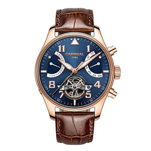 Carnival Men Automatic Watch Flying Wheel Date Day Mechanical Tourbillion Luxury Gift Wristwatches