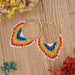 Go2boho Orecchini a cerchio nativi Gioielli da donna Orecchini con frange arcobaleno 2021 Miyuki Seed Beads Jewelry Boho Orecchini etnici