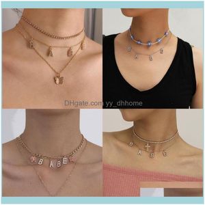 Pendant & Pendants Jewelrypendant Necklaces Fashion Sexy Crystal Babe Letter Choker Necklace Collares Multi Layer Cross Butterfly Chain Wome