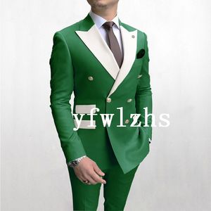 Handsome Double-Breasted Groomsmen Peak Lapel Groom Tuxedos Men Suits Wedding Prom Man Blazer ( Jacket+Pantst+Tie) Y365