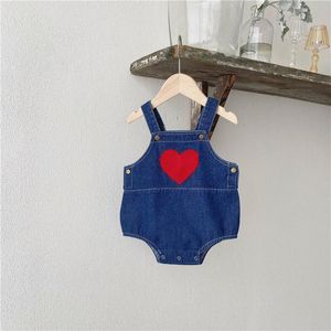 Pajacyki Lato Baby Boy Girl Fashion Denim Body Bez Rękawów Bodysuit Maluch Kid W kształcie serca Drukowane Body