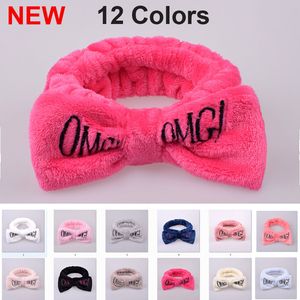 OMG Headbands Kadın Bowknot Saç Band Elastik Headwraps Kızlar Türban Sevimli Sellace Yay Saç Bantları Makyaj Yüzü Yüzü Spa Yoga Duş 12 Renk