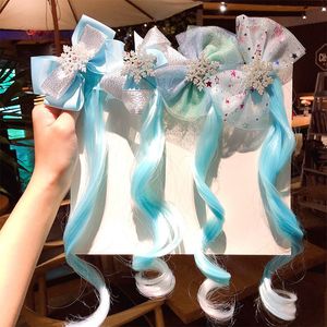 Ragazze carino parrucca colorata coda di cavallo cartone animato ghiaccio e neve fermagli per capelli dolce principessa ornamento per capelli forcine per capelli bambini usano accessori 0393