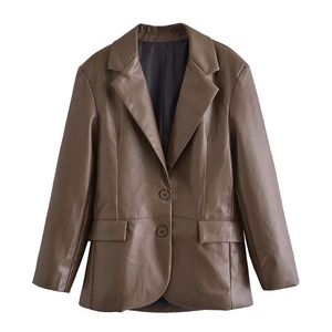 Women's Suits & Blazers Elegant PU Blazer Women Fur Leather Jacket Winter Spring Long Sleeve Office Suit Ladies Korean Femenino 2021