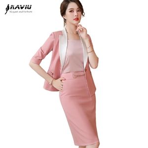 Pink Suits Women Summer Fashion Temperament Business Formal Slim Blazer and Kirt Office Ladies Work Wear 220221