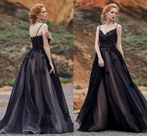 Hot senza spalline Abito da sposa nero con applicazioni in pizzo colorato Abiti da sposa a trapezio vestido de fiesta largos de gala 2022