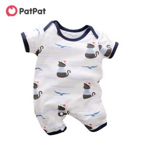 Sommar Baby Boy / Girl Cute Cat Allover Short-Sleeve Bodysuit One Pieces Jumpsuits 210528