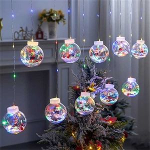 Xmas DIY Christmas Ball Santa LED Curtain Light String Christmas Tree Decoration for Home Party Year Gifts Navidad Decor 211109