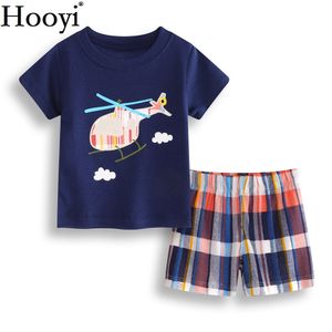 Вертолет Baby Boy Boy Suite Suit 6 9 12 18 24 месяца Новорожденный комплект одежды Детская футболка Брюки Летний наряд мягкий 100% хлопок 210413