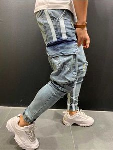 Jeans da uomo di moda Autunn Tasche grandi tridimensionali Pantaloni a matita giuntura verticale Pantaloni casual da moto allentati da strada X0621