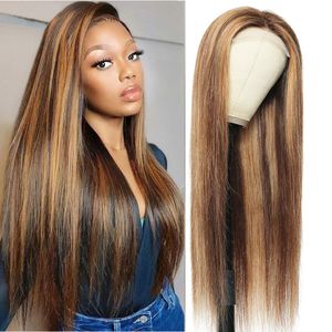 4x4 Straight Closure Wig P4 Highlight Lace Closure Human Hair Wigs tums Piano Färg Lace Front Wig Fro Women