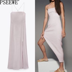 Sommarklänning Kvinna Lila Strappy Lång Kvinnor Slip Midi Backless Sexy Es Ladies Slit Party ES 210519