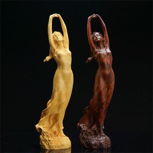 23 cm legno stile cinese bellezza statua femminile scultura arte fatta a mano in legno di bosso intaglio fata decorazione in miniatura artigianato 210811