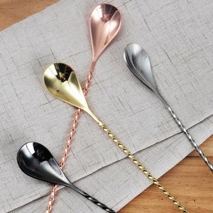 Wholesale bar spoons stainless steel resale online - Spoons Stainless Steel Water Drop Bar Spoon Fine Thread Cocktail Stirring Teardrop Mixing