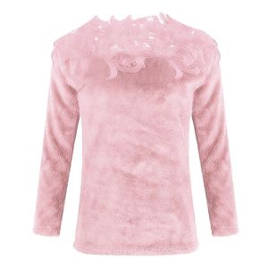 Mulheres Suéteres e Pulso de Inverno Quente De Malha De Malha Coreano Plus Size Túnica Solta Sexy Rosa Lace Manga Longa Jumpers 210428