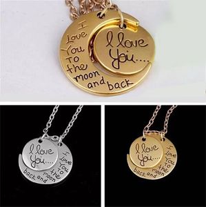 Moda Metal Ouro Prata Casal Colar Lua Forma Eu te amo para as Lua Voltar Amantes Pendentes Colares para Homens Mulheres Nice Presente Jóias