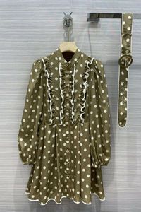 High-end Ünlü Marka Bayan Giyim Erken Sonbahar Sarayı Ahşap Kulak Puf Kol Polka Dot Elbise Kadın Moda