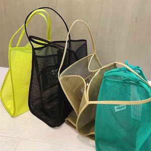 NXY Shopping Bags Hylhexyr Women's Shoulder Mesh Net Beach Foldable Handbag Fruit Grocery Fashion Large Capacity 220128