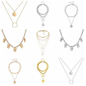 Fashion Multi Layer Coin Pearl Butterfly Pendants Necklaces For Women Golden Metal Chain Necklace Design Jewelry Gift Chains